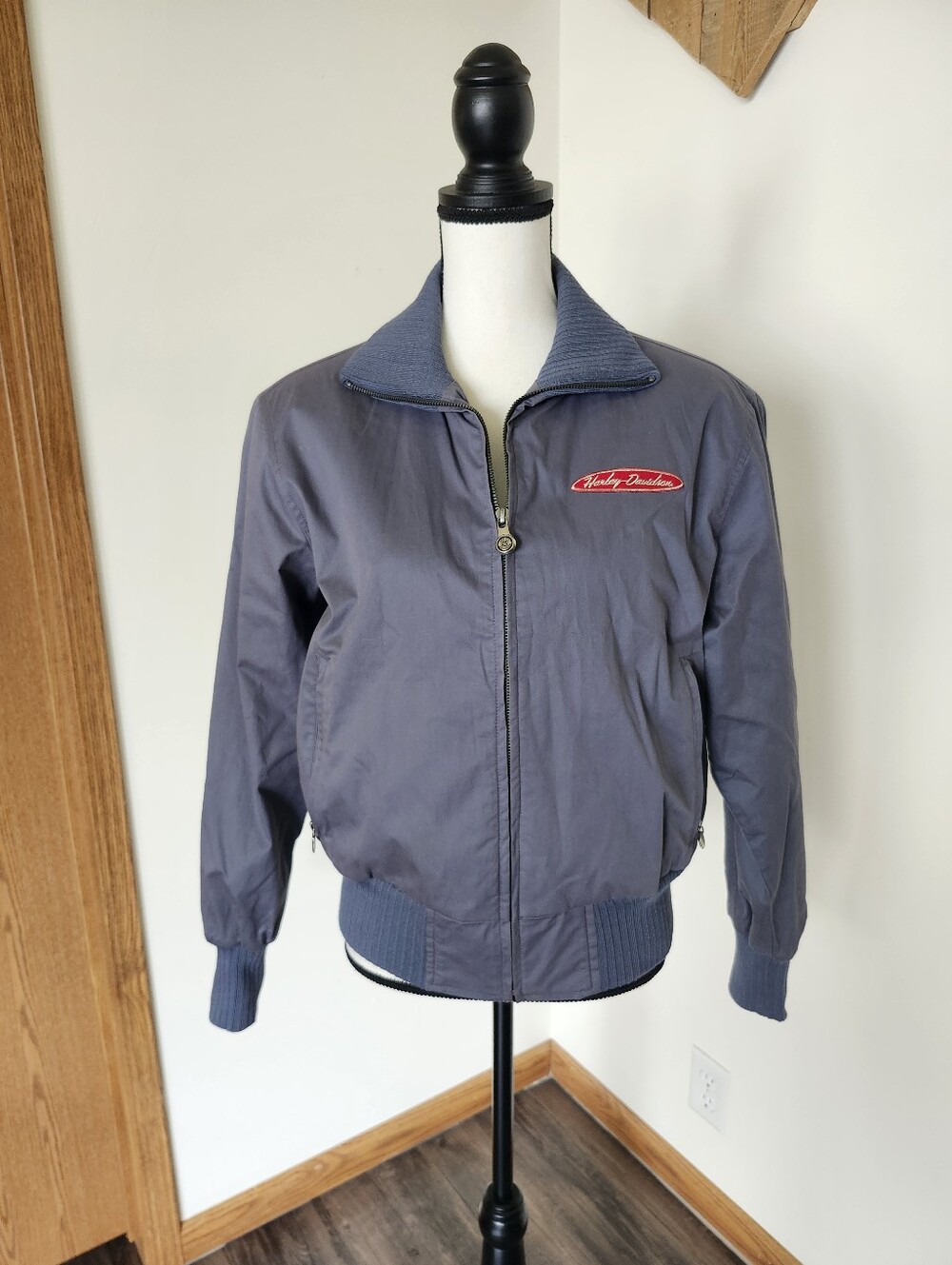 Vintage Harley Davidson Motorcycle Women's Slate Blue Bomber Jacket - Picture 2 of 8